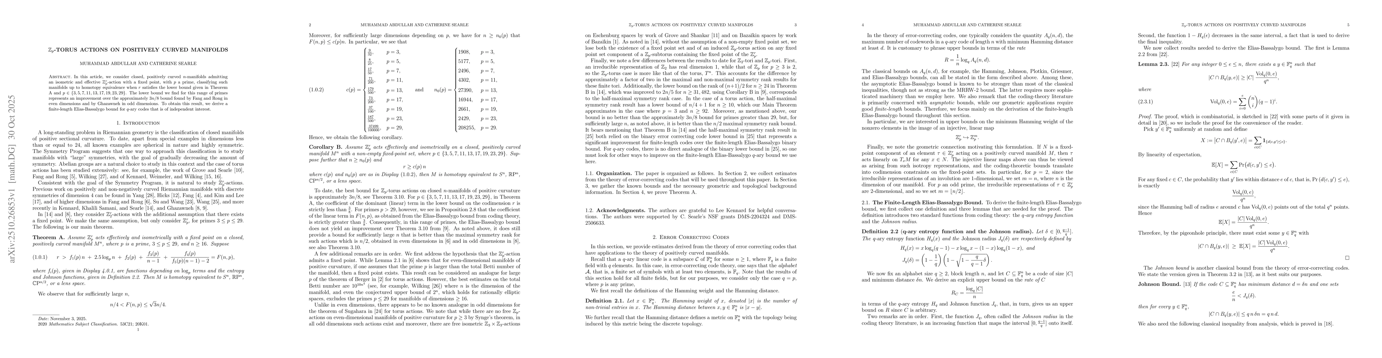 Thumbnail for $\mathbb{Z}_p$-torus actions on positively curved manifolds