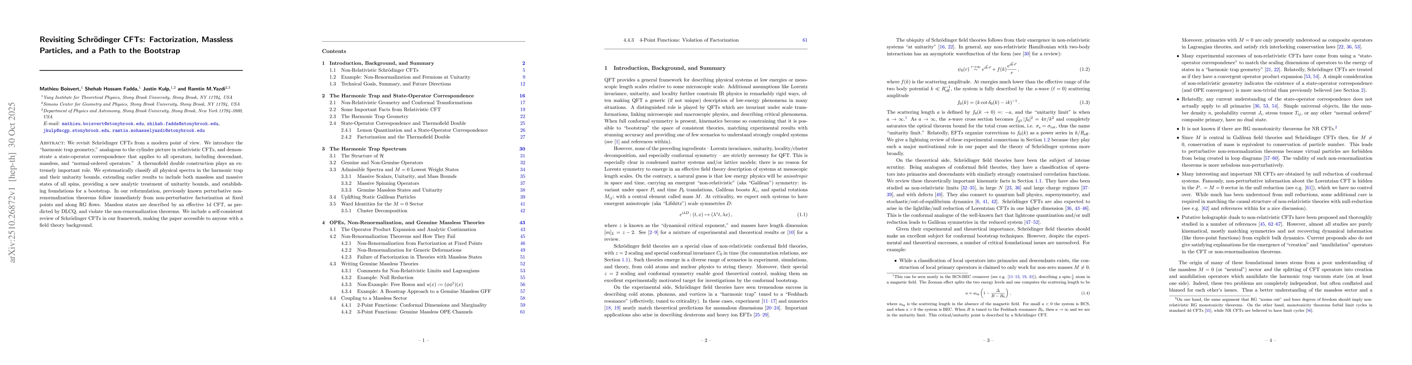 Thumbnail for Revisiting Schrödinger CFTs: Factorization, Massless Particles, and a
  Path to the Bootstrap