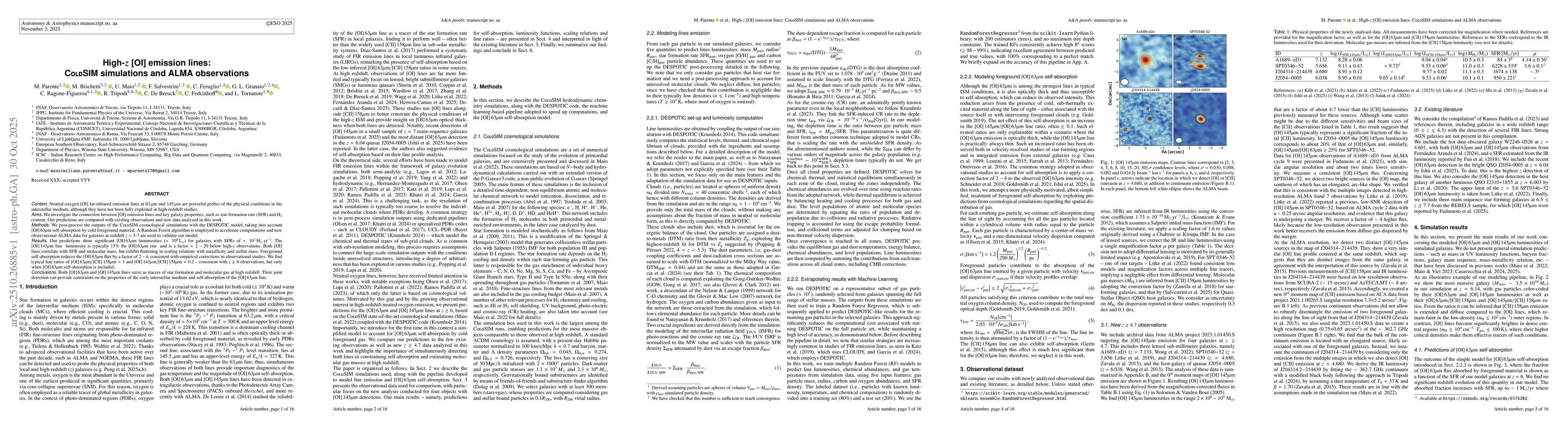 Thumbnail for High$-z$ [OI] emission lines: ColdSIM simulations and ALMA observations