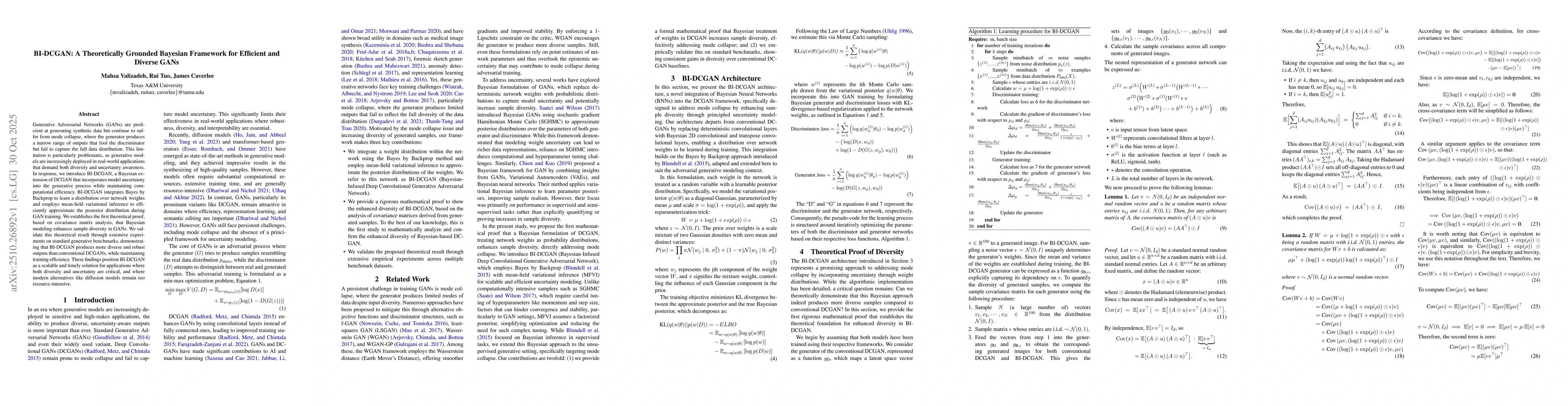 Thumbnail for BI-DCGAN: A Theoretically Grounded Bayesian Framework for Efficient and
  Diverse GANs