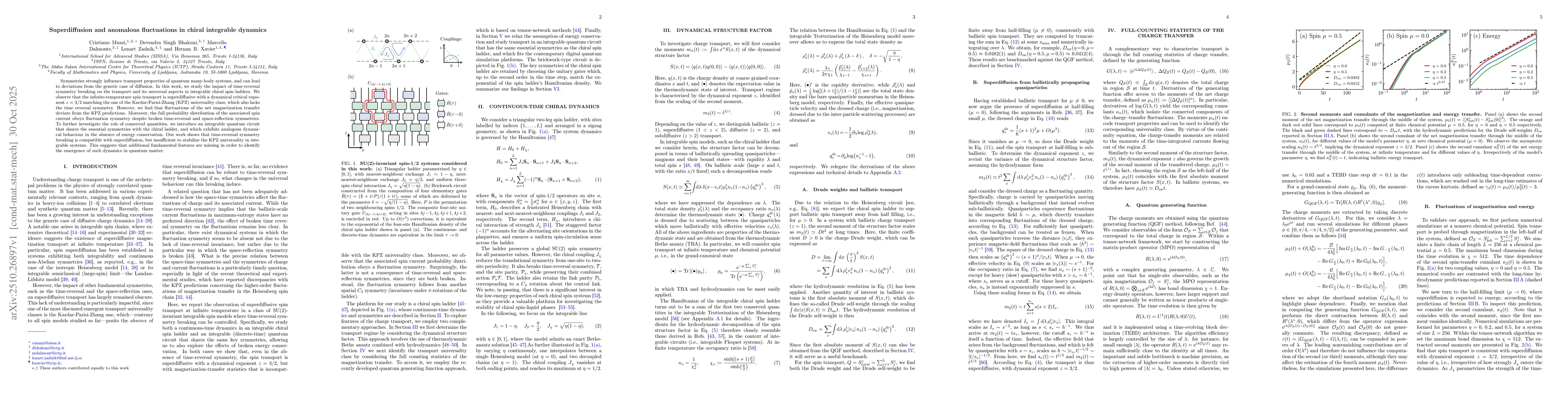 Thumbnail for Superdiffusion and anomalous fluctuations in chiral integrable dynamics