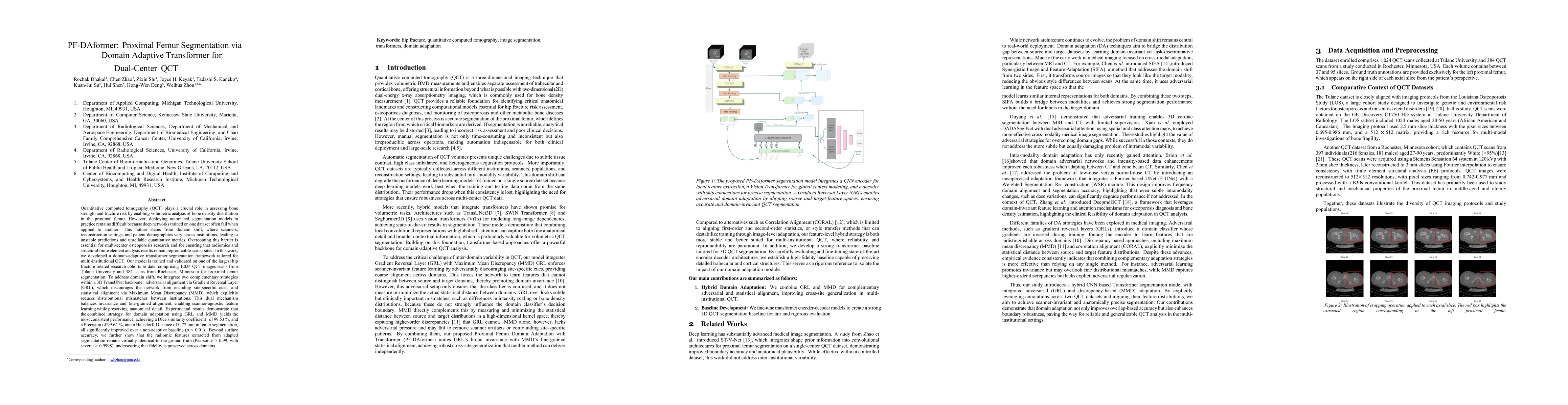 Thumbnail for PF-DAformer: Proximal Femur Segmentation via Domain Adaptive Transformer
  for Dual-Center QCT