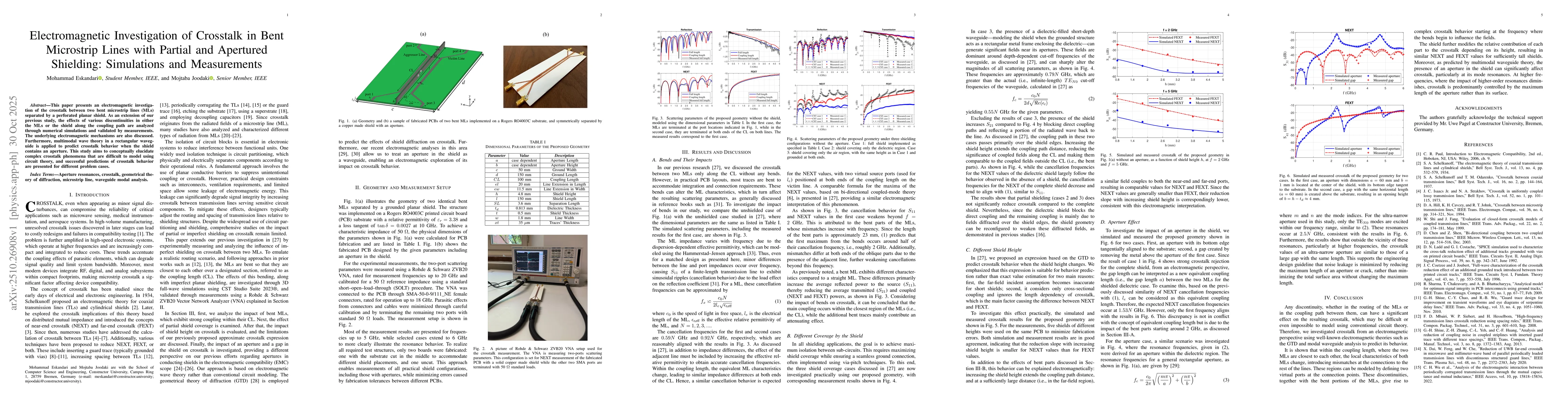 Thumbnail for Electromagnetic Investigation of Crosstalk in Bent Microstrip Lines with
  Partial and Apertured Shielding: Simulations and Measurements