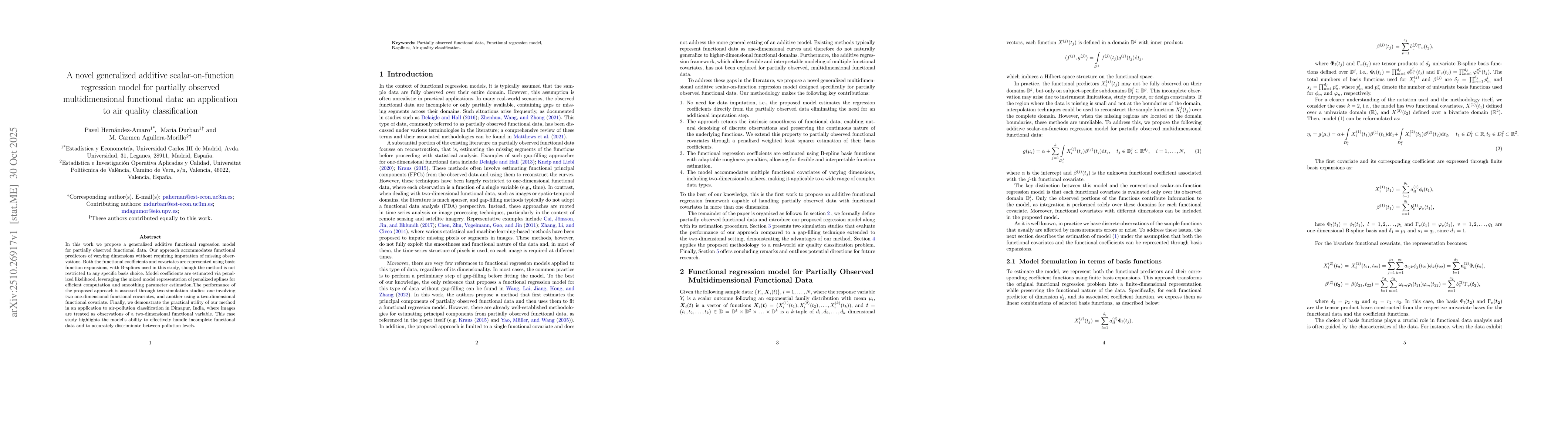 Thumbnail for A novel generalized additive scalar-on-function regression model for
  partially observed multidimensional functional data: An application to air
  quality classification