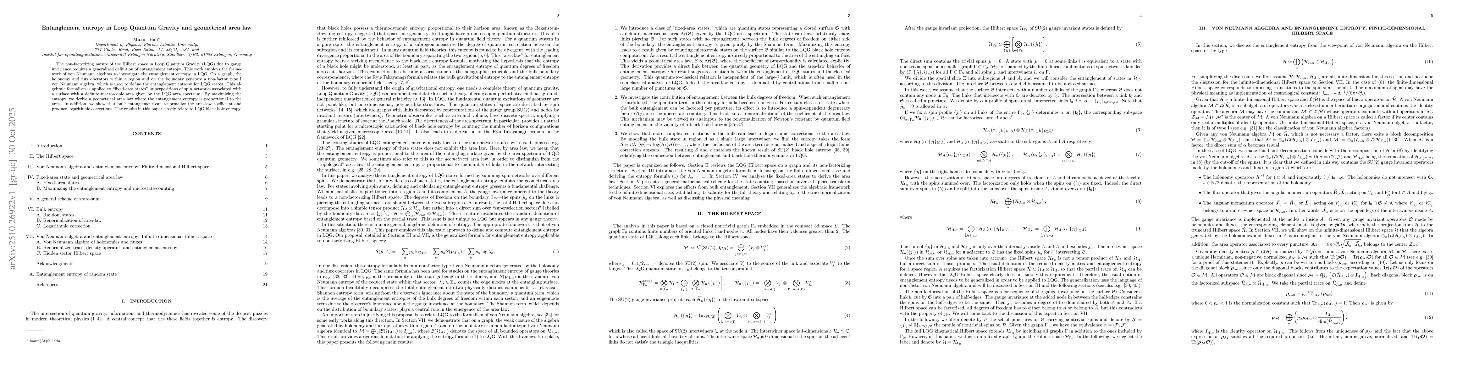 Thumbnail for Entanglement entropy in Loop Quantum Gravity and geometrical area law