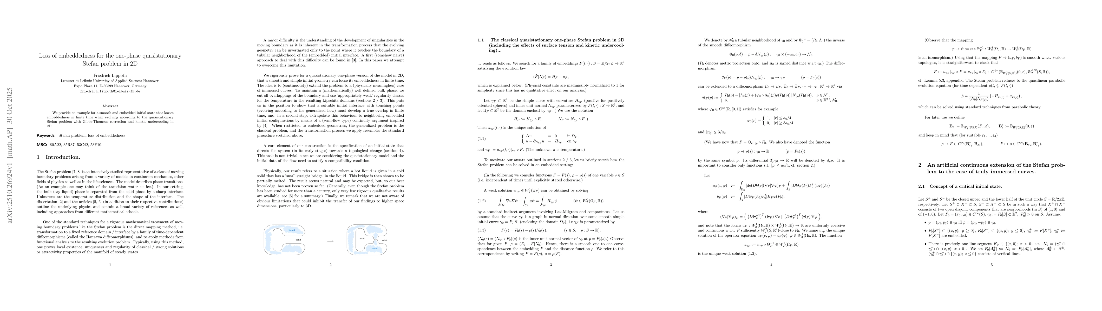 Thumbnail for Loss of embeddedness for the one-phase quasistationary Stefan problem in
  2D