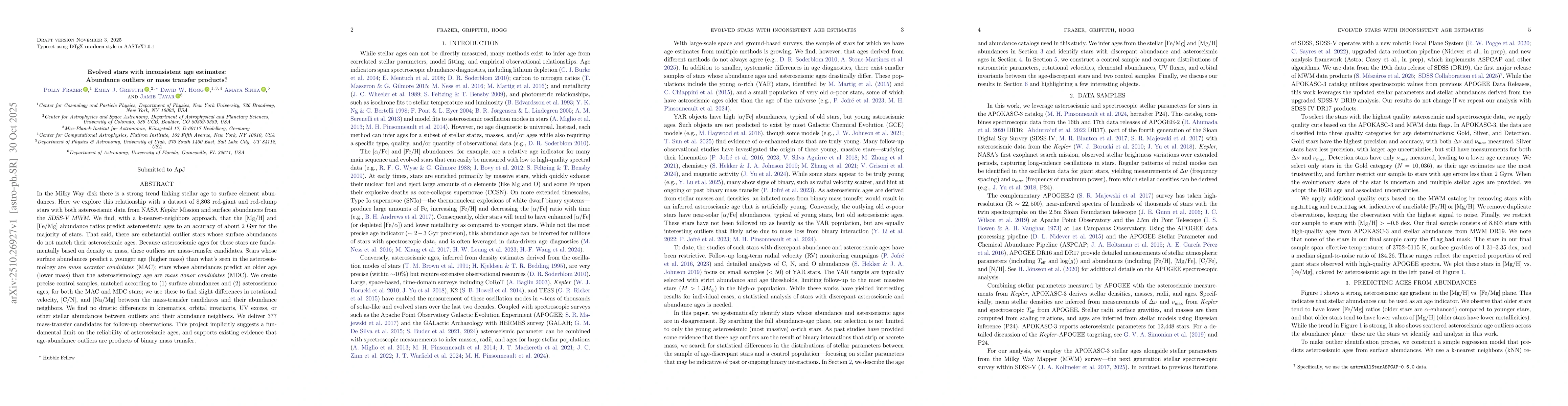 Thumbnail for Evolved stars with inconsistent age estimates: Abundance outliers or
  mass transfer products?