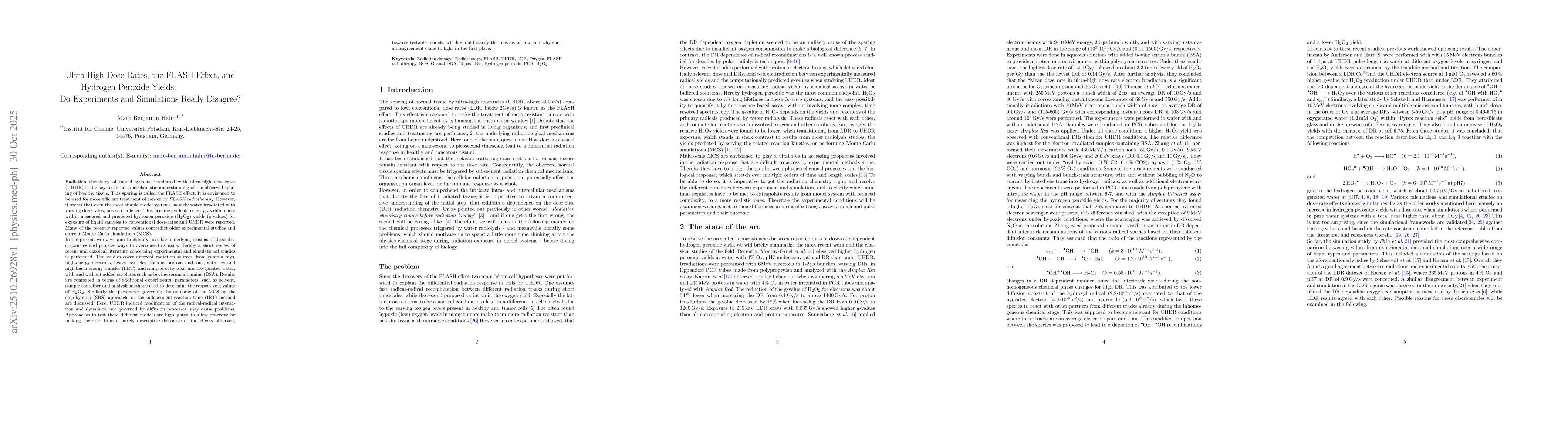 Thumbnail for Ultra-High Dose-Rates, the FLASH Effect, and Hydrogen Peroxide Yields:
  Do Experiments and Simulations Really Disagree?