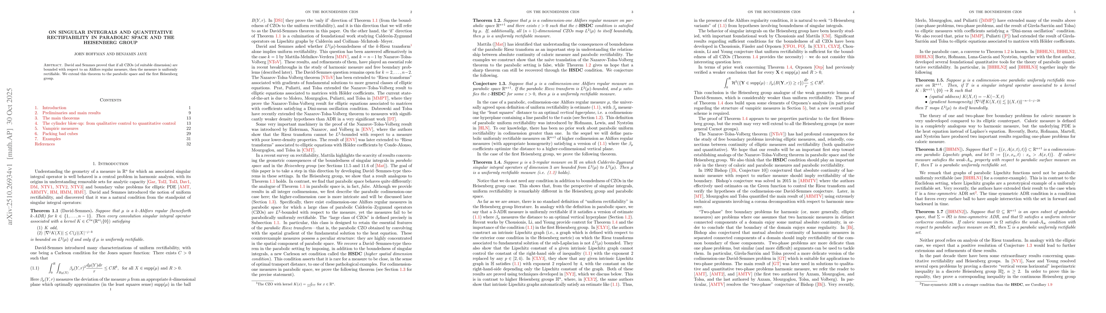 Thumbnail for On Singular Integrals and Quantitative Rectifiability in Parabolic Space
  and the Heisenberg Group