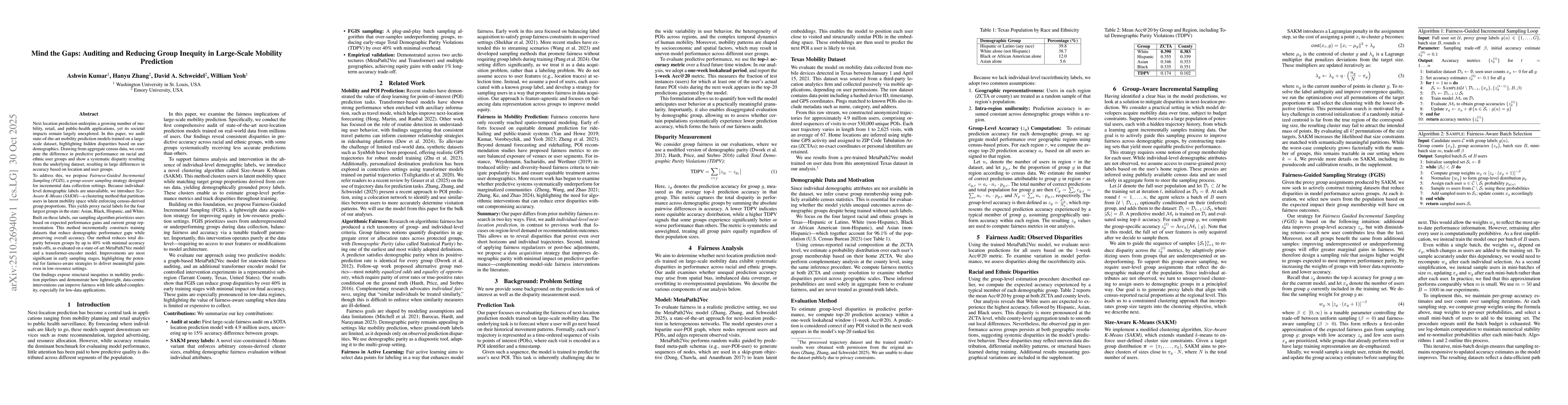 Thumbnail for Mind the Gaps: Auditing and Reducing Group Inequity in Large-Scale
  Mobility Prediction