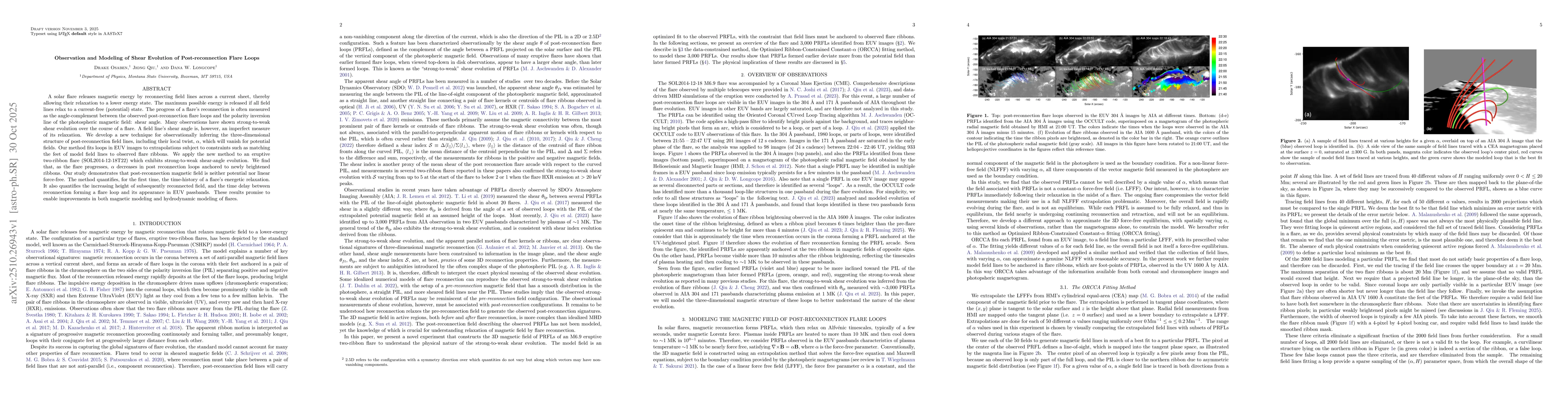 Thumbnail for Observation and Modeling of Shear Evolution of Post-reconnection Flare
  Loops