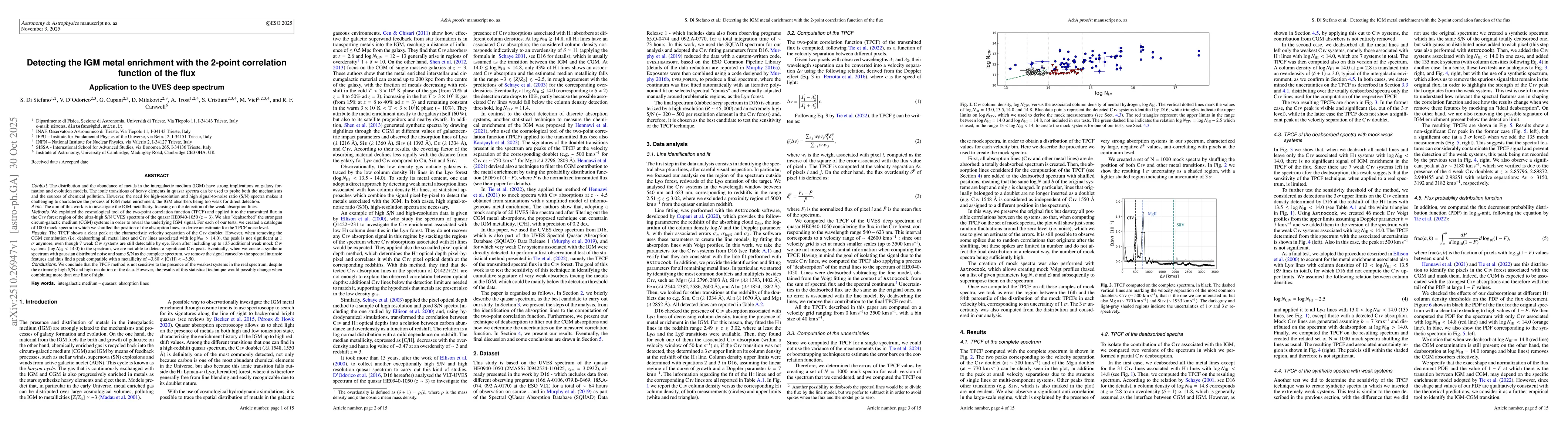 Thumbnail for Detecting the IGM metal enrichment with the 2-point correlation function
  of the flux. Application to the UVES deep spectrum
