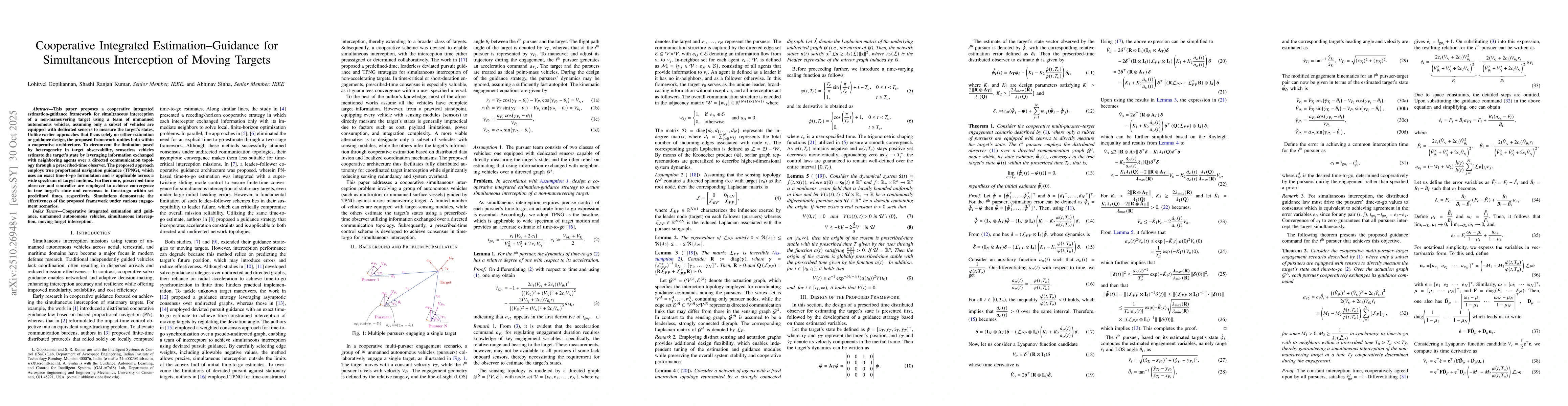 Thumbnail for Cooperative Integrated Estimation-Guidance for Simultaneous Interception
  of Moving Targets