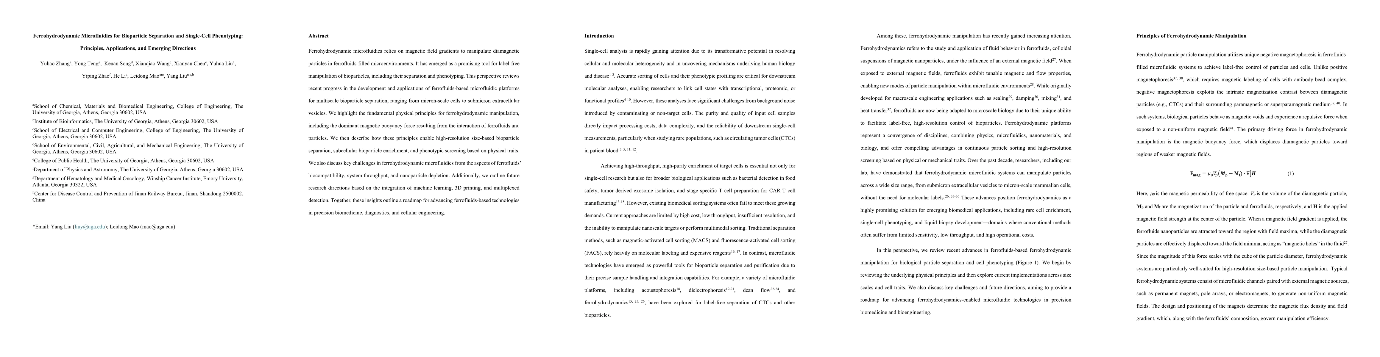 Thumbnail for Ferrohydrodynamic Microfluidics for Bioparticle Separation and
  Single-Cell Phenotyping: Principles, Applications, and Emerging Directions