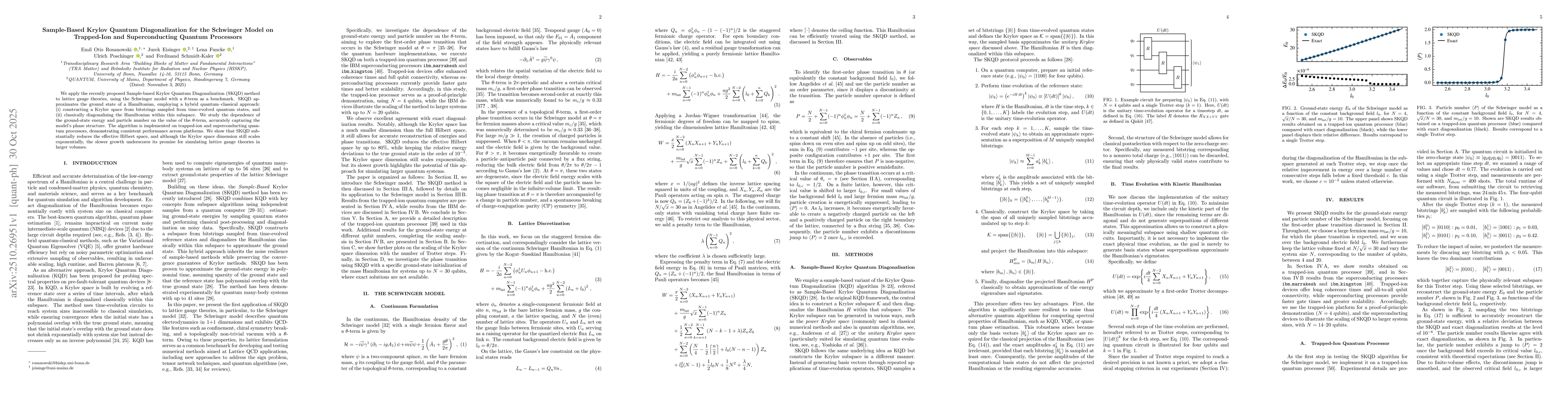 Thumbnail for Sample-Based Krylov Quantum Diagonalization for the Schwinger Model on
  Trapped-Ion and Superconducting Quantum Processors