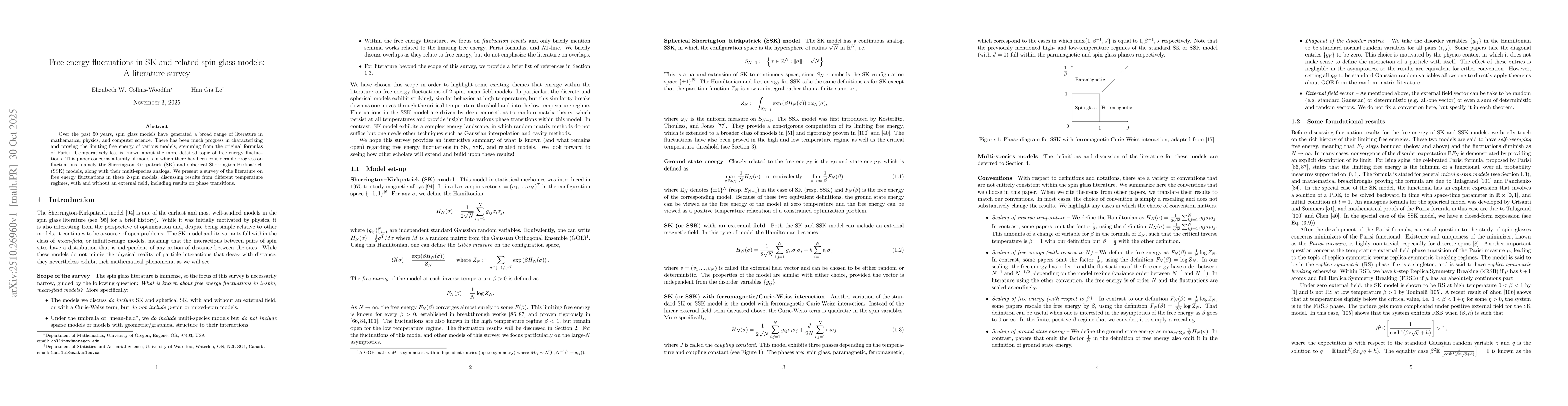 Thumbnail for Free energy fluctuations in SK and related spin glass models: A
  literature survey