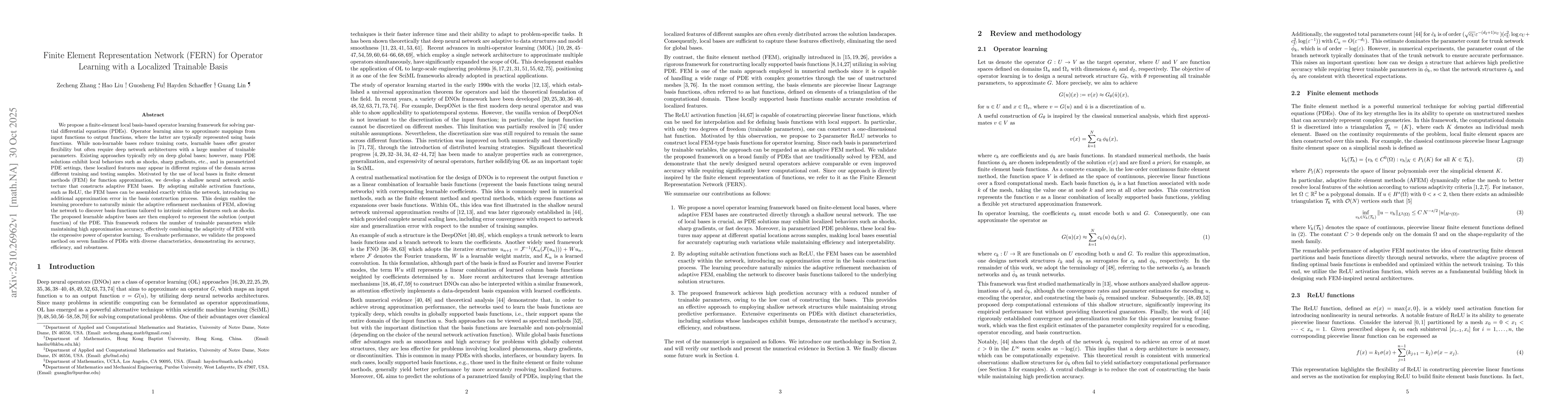 Thumbnail for Finite Element Representation Network (FERN) for Operator Learning with
  a Localized Trainable Basis