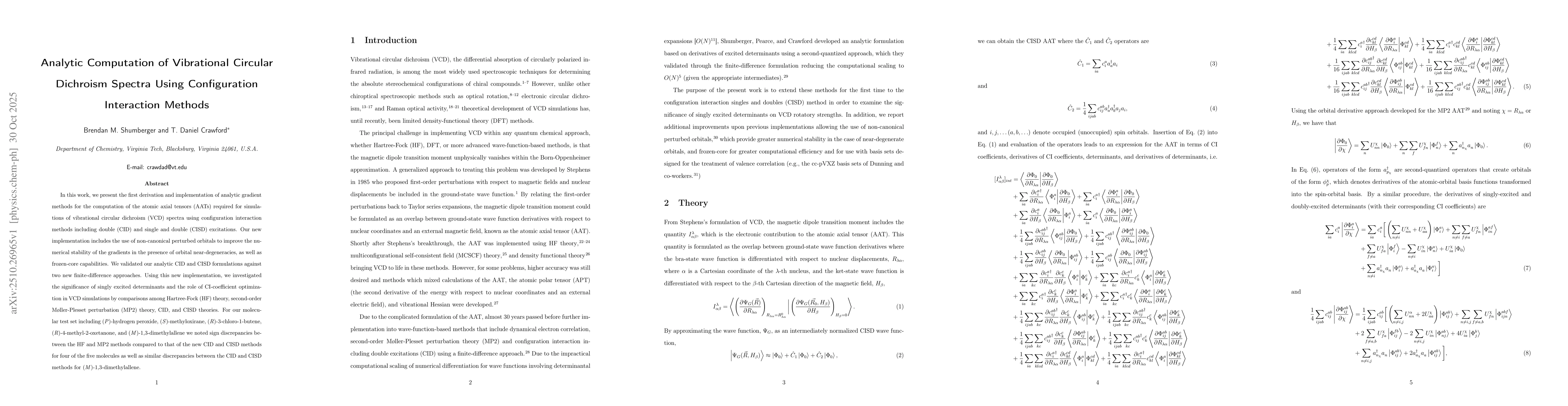Thumbnail for Analytic Computation of Vibrational Circular Dichroism Spectra Using
  Configuration Interaction Methods