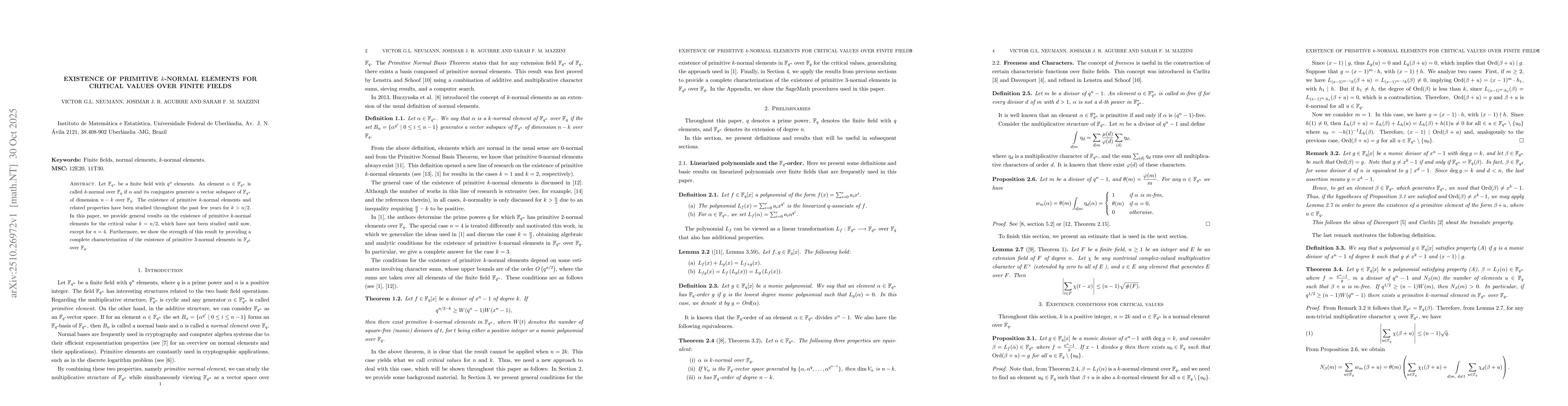 Thumbnail for Existence of primitive k-normal elements for critical values over finite
  fields