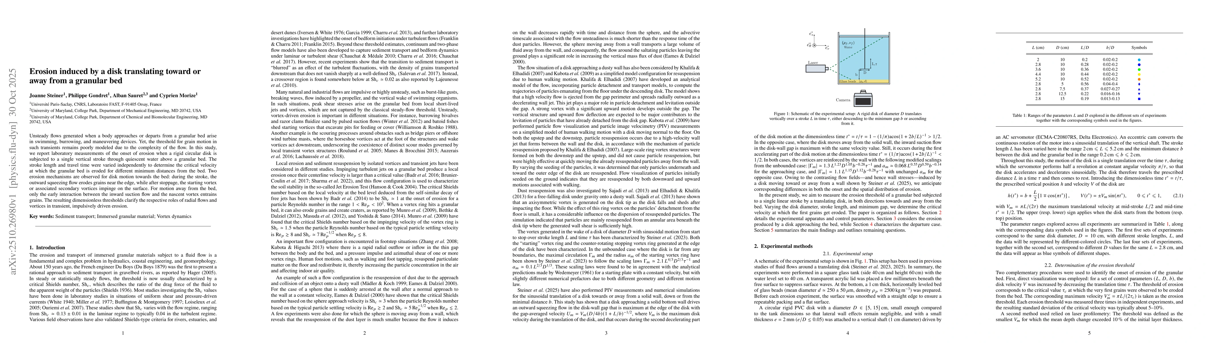Thumbnail for Erosion induced by a disk translating toward or away from a granular bed