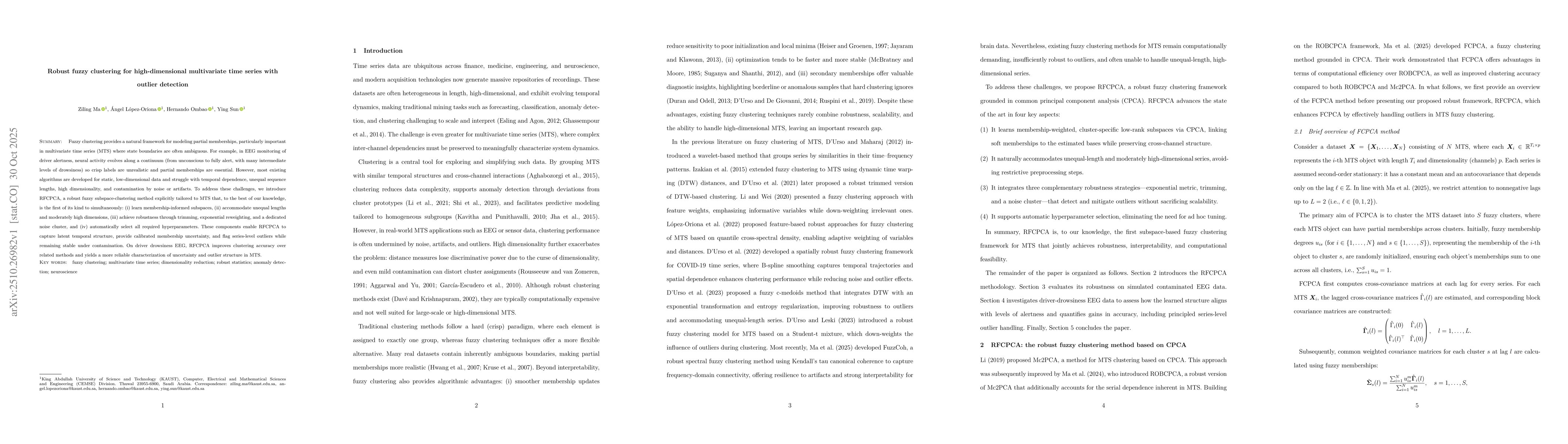 Thumbnail for Robust fuzzy clustering for high-dimensional multivariate time series
  with outlier detection