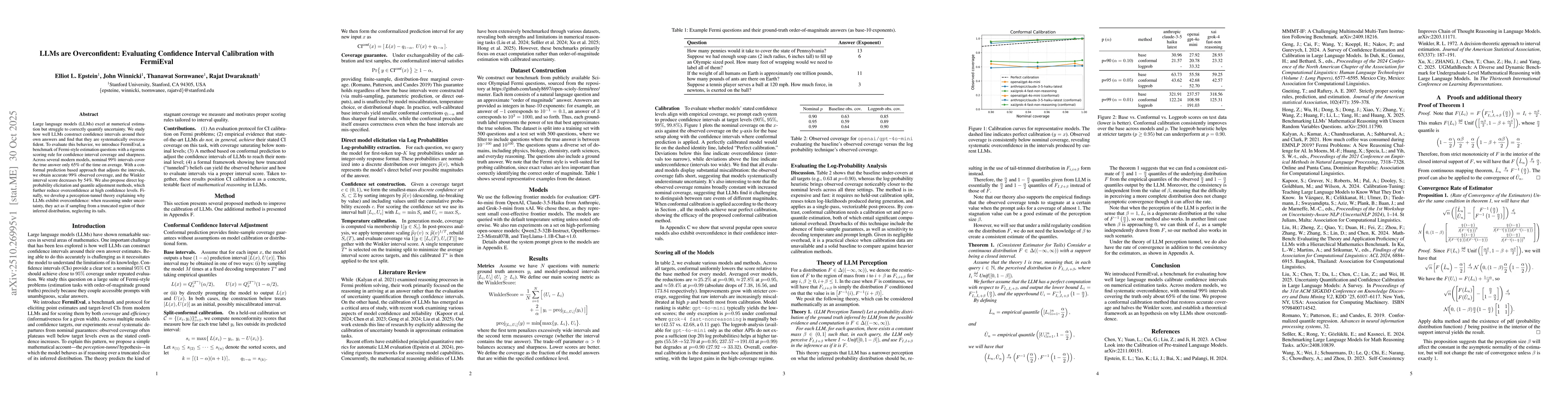 Thumbnail for LLMs are Overconfident: Evaluating Confidence Interval Calibration with
  FermiEval