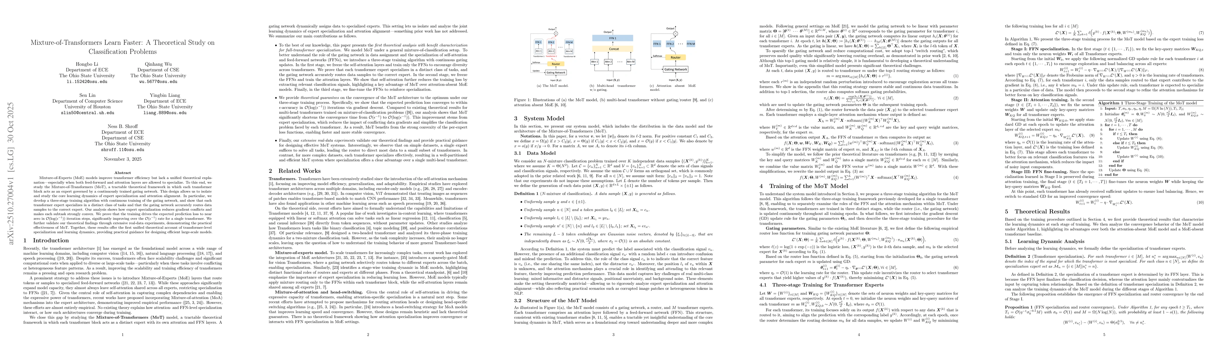 Thumbnail for Mixture-of-Transformers Learn Faster: A Theoretical Study on
  Classification Problems