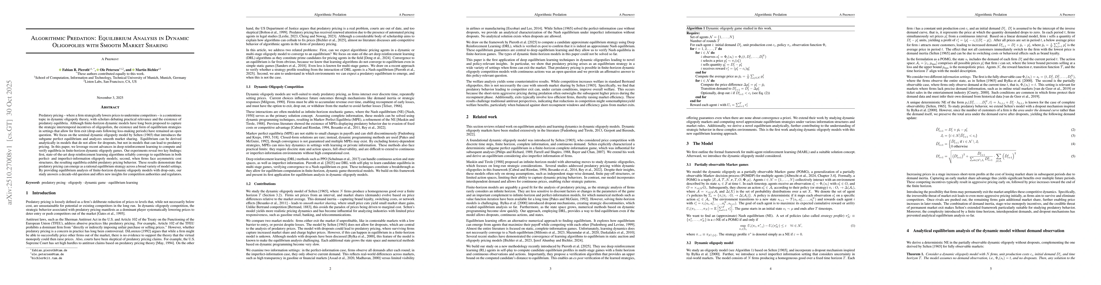 Thumbnail for Algorithmic Predation: Equilibrium Analysis in Dynamic Oligopolies with
  Smooth Market Sharing