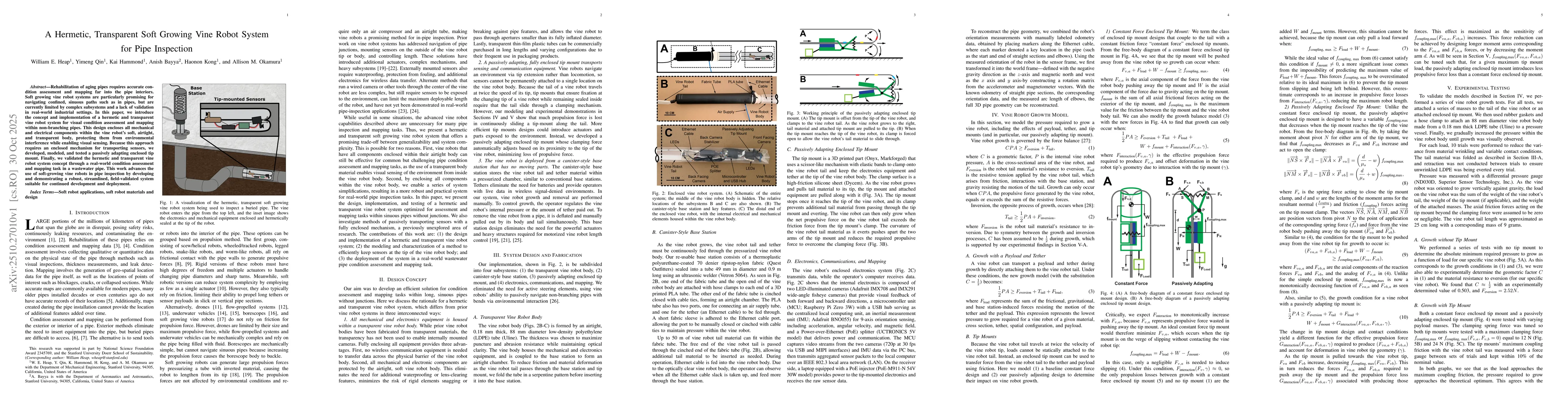 Thumbnail for A Hermetic, Transparent Soft Growing Vine Robot System for Pipe
  Inspection