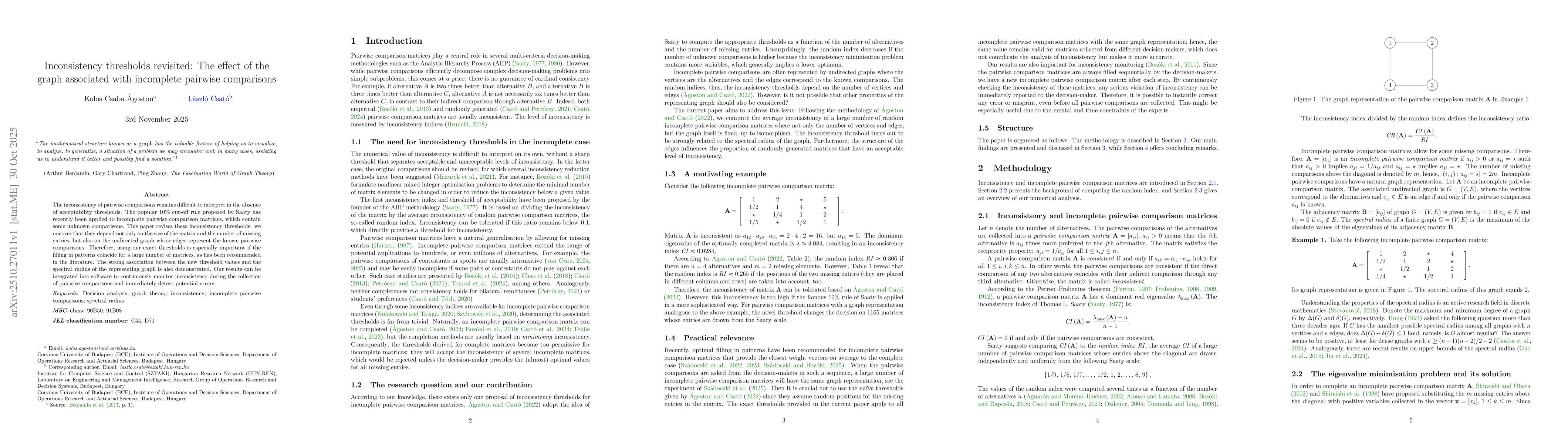 Thumbnail for Inconsistency thresholds revisited: The effect of the graph associated
  with incomplete pairwise comparisons