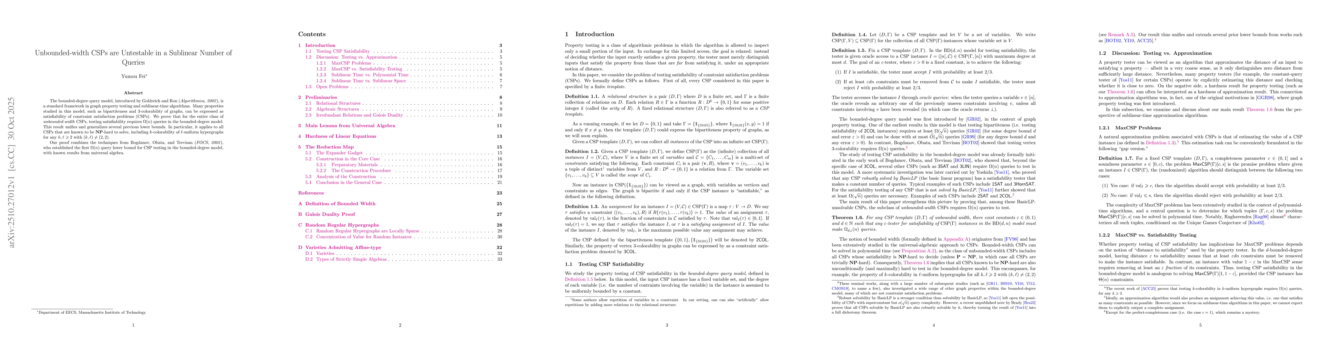 Thumbnail for Unbounded-width CSPs are Untestable in a Sublinear Number of Queries