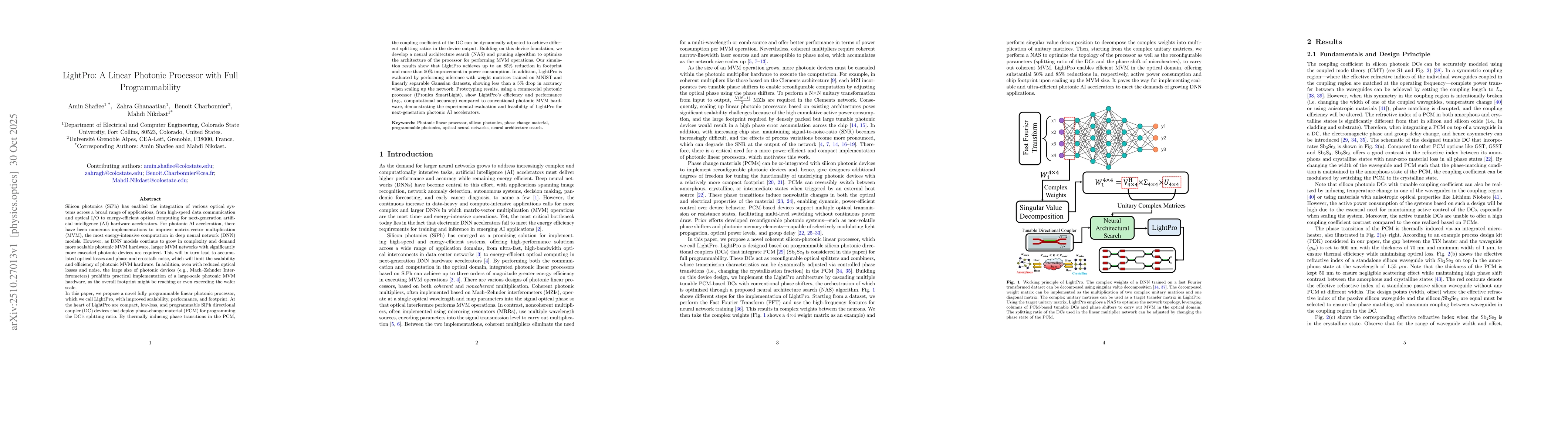 Thumbnail for LightPro: A Linear Photonic Processor with Full Programmability