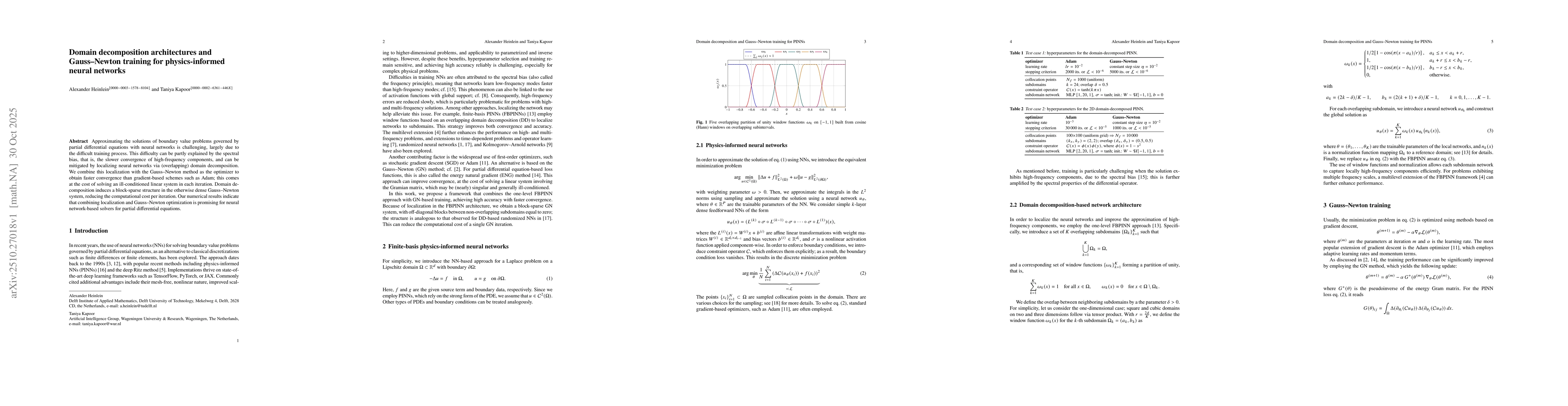 Thumbnail for Domain decomposition architectures and Gauss-Newton training for
  physics-informed neural networks