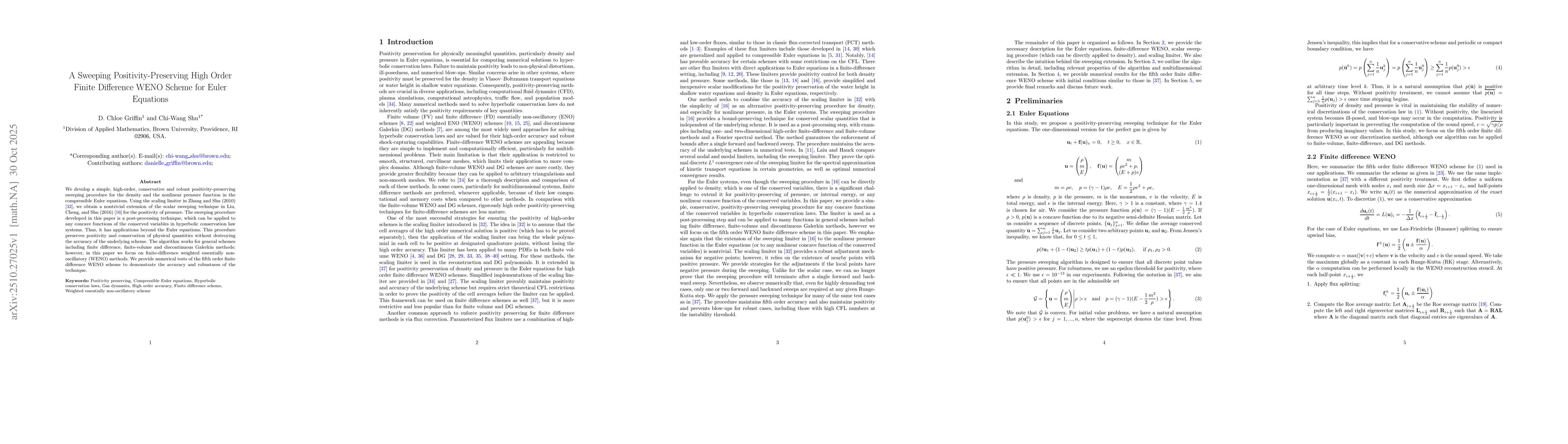 Thumbnail for A Sweeping Positivity-Preserving High Order Finite Difference WENO
  Scheme for Euler Equations