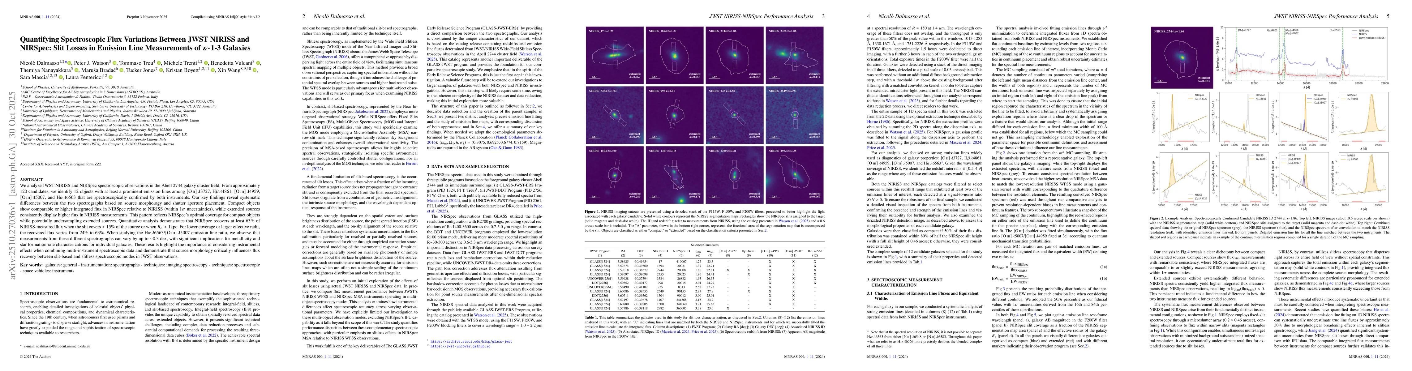 Thumbnail for Quantifying Spectroscopic Flux Variations Between JWST NIRISS and
  NIRSpec: Slit Losses in Emission Line Measurements of z$\sim$1-3 Galaxies