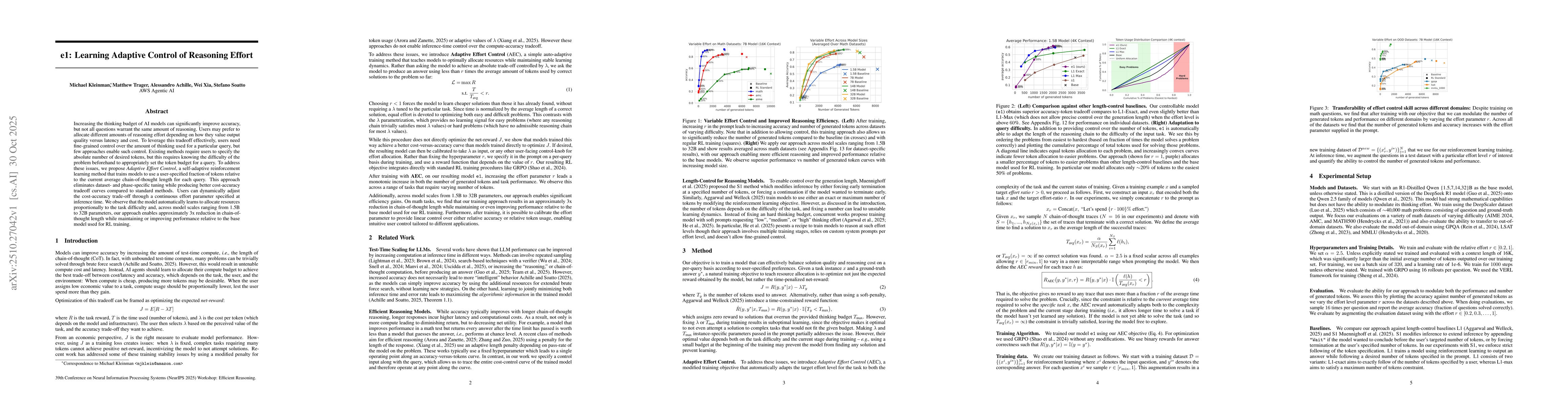 Thumbnail for e1: Learning Adaptive Control of Reasoning Effort