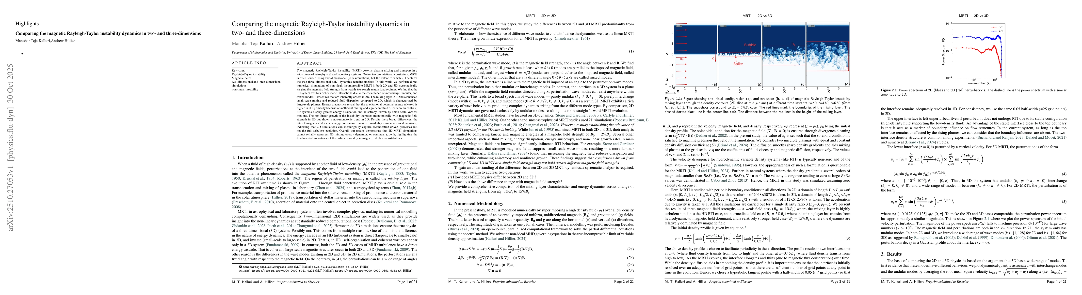 Thumbnail for Comparing the magnetic Rayleigh-Taylor instability dynamics in two- and
  three-dimensions