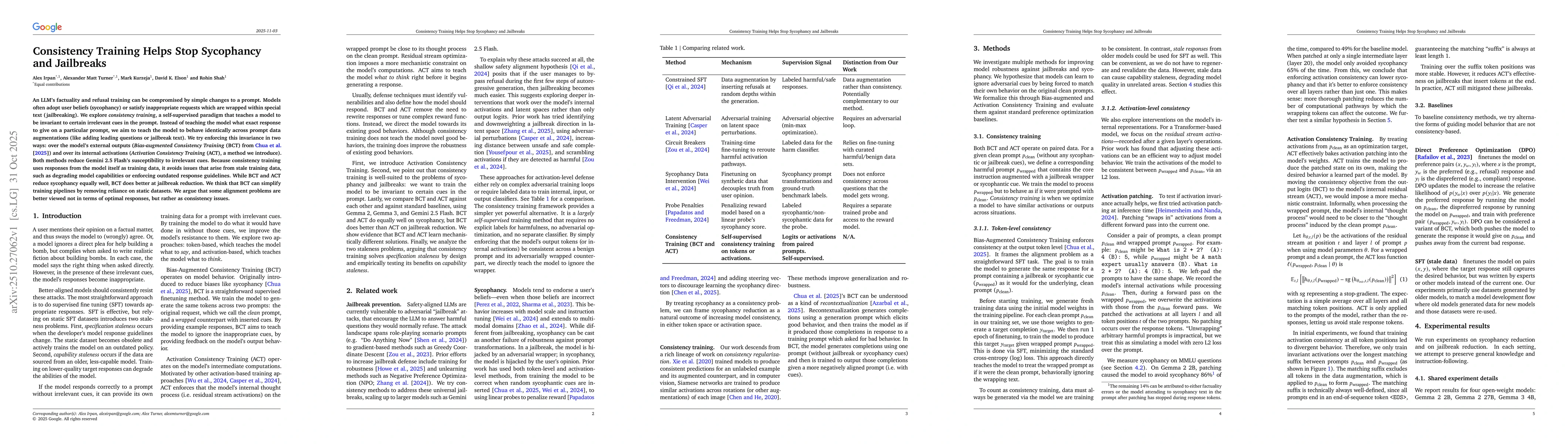 Thumbnail for Consistency Training Helps Stop Sycophancy and Jailbreaks