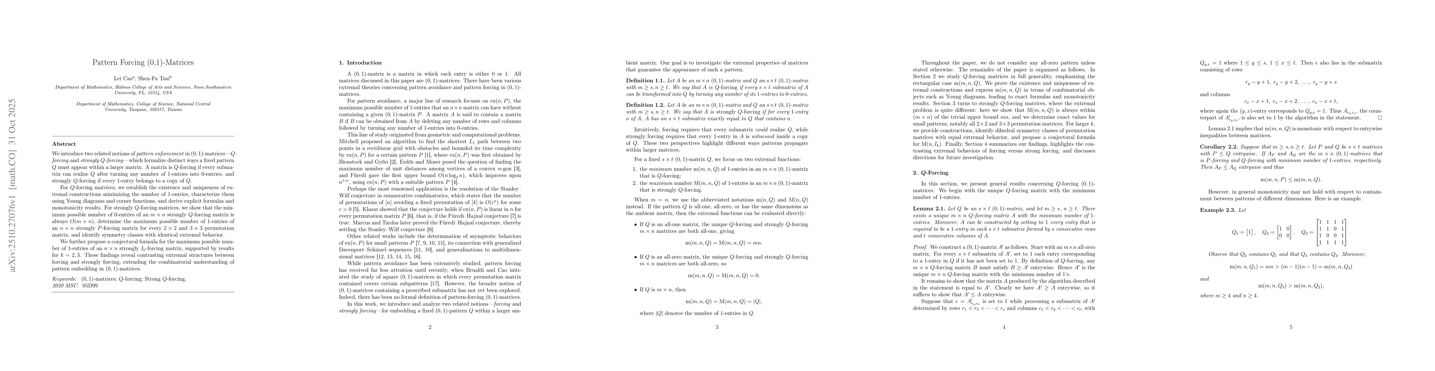 Thumbnail for Pattern Forcing (0,1)-Matrices