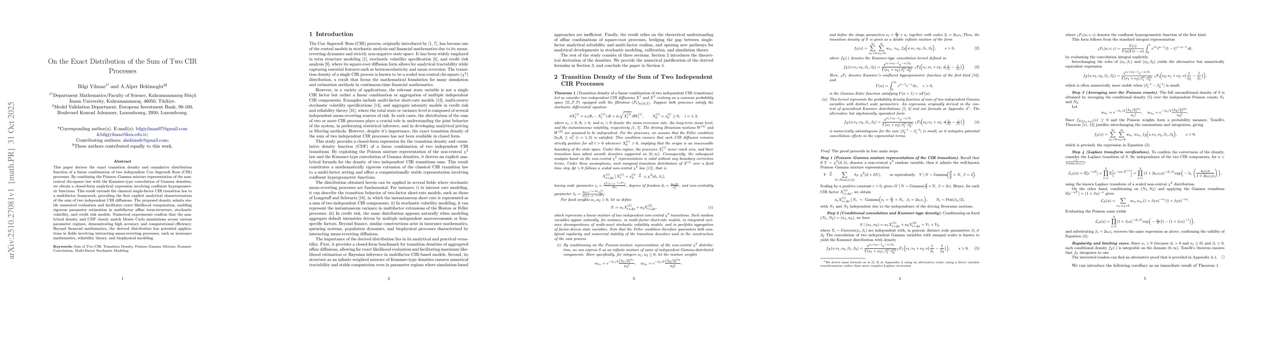 Thumbnail for On the Exact Distribution of the Sum of Two CIR Processes