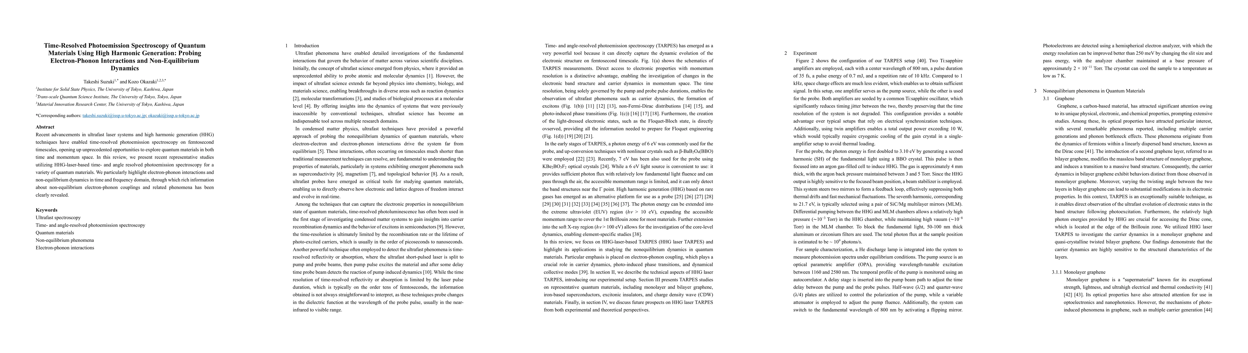 Thumbnail for Time-Resolved Photoemission Spectroscopy of Quantum Materials Using High
  Harmonic Generation: Probing Electron-Phonon Interactions and Non-Equilibrium
  Dynamics