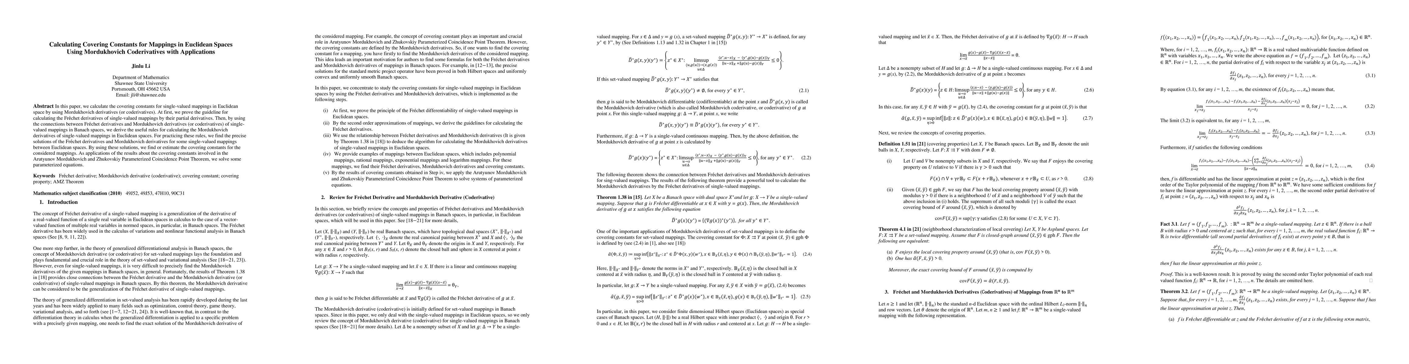 Thumbnail for Calculating Covering Constants for Mappings in Euclidean Spaces Using
  Mordukhovich Coderivatives with Applications