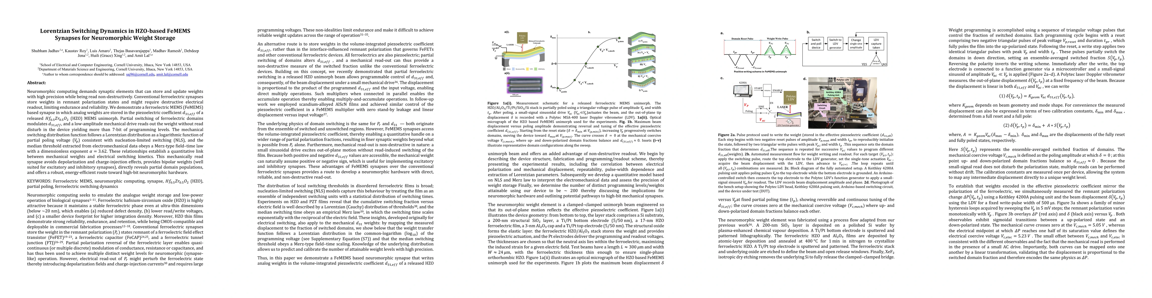 Thumbnail for Lorentzian Switching Dynamics in HZO-based FeMEMS Synapses for
  Neuromorphic Weight Storage