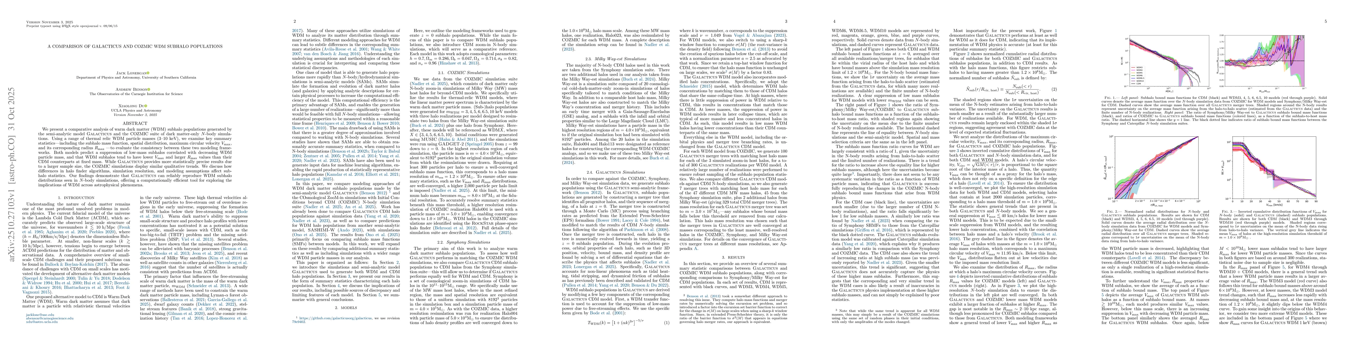 Thumbnail for A Comparison of Galacticus and COZMIC WDM Subhalo Populations