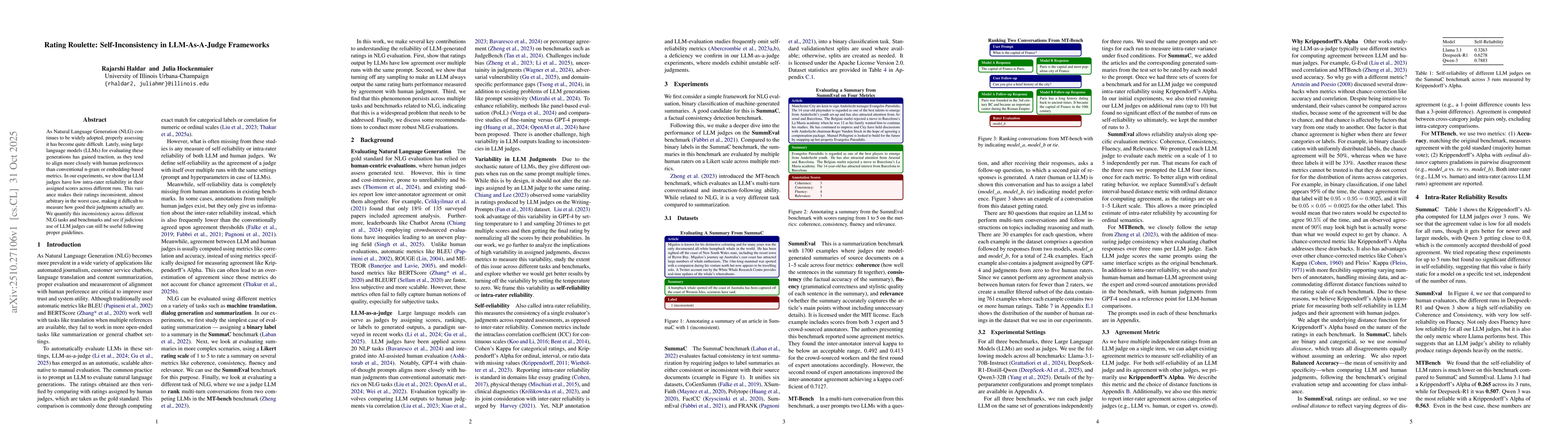 Thumbnail for Rating Roulette: Self-Inconsistency in LLM-As-A-Judge Frameworks
