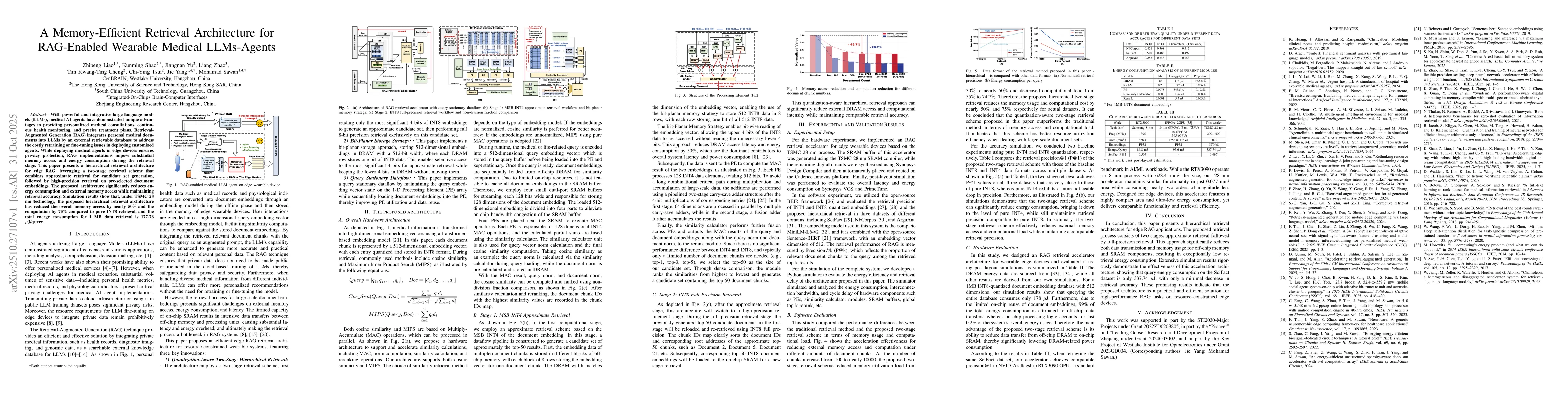 Thumbnail for A Memory-Efficient Retrieval Architecture for RAG-Enabled Wearable
  Medical LLMs-Agents