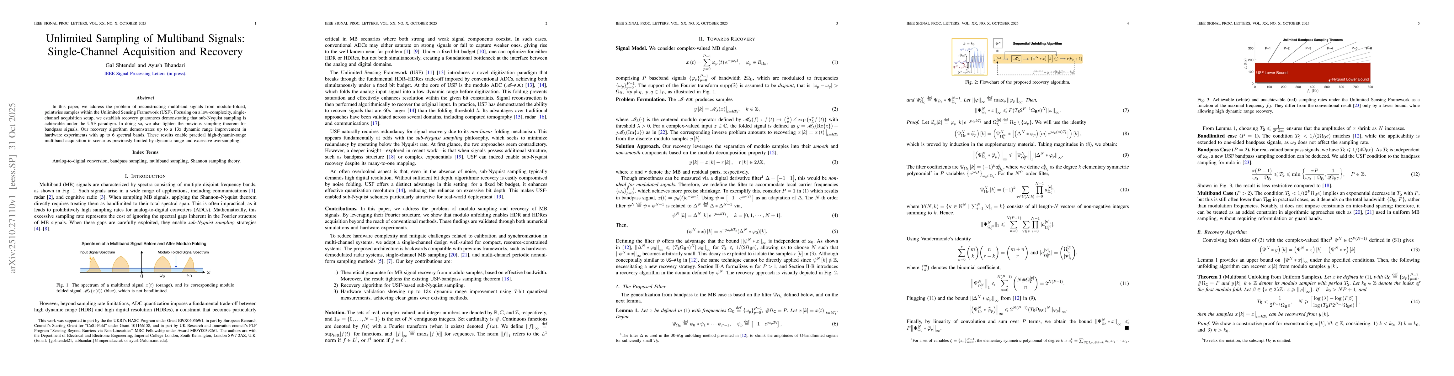 Thumbnail for Unlimited Sampling of Multiband Signals: Single-Channel Acquisition and
  Recovery