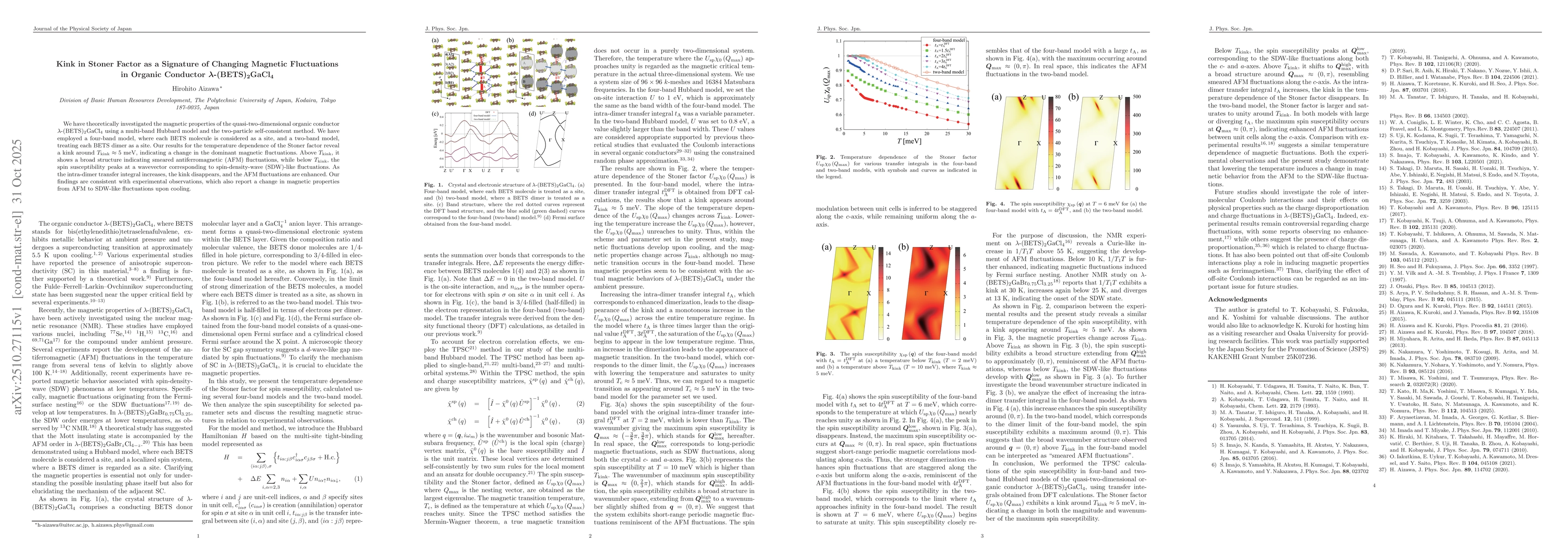 Thumbnail for Kink in Stoner Factor as a Signature of Changing Magnetic Fluctuations
  in Organic Conductor $λ$-(BETS)$_2$GaCl$_4$