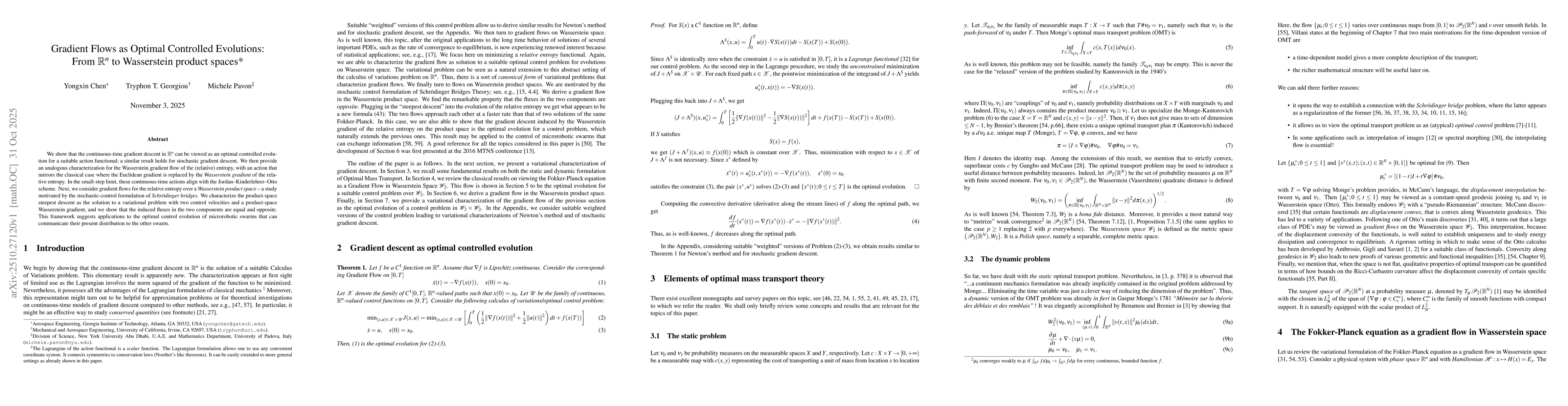 Thumbnail for Gradient Flows as Optimal Controlled Evolutions: From Rn to Wasserstein
  product spaces