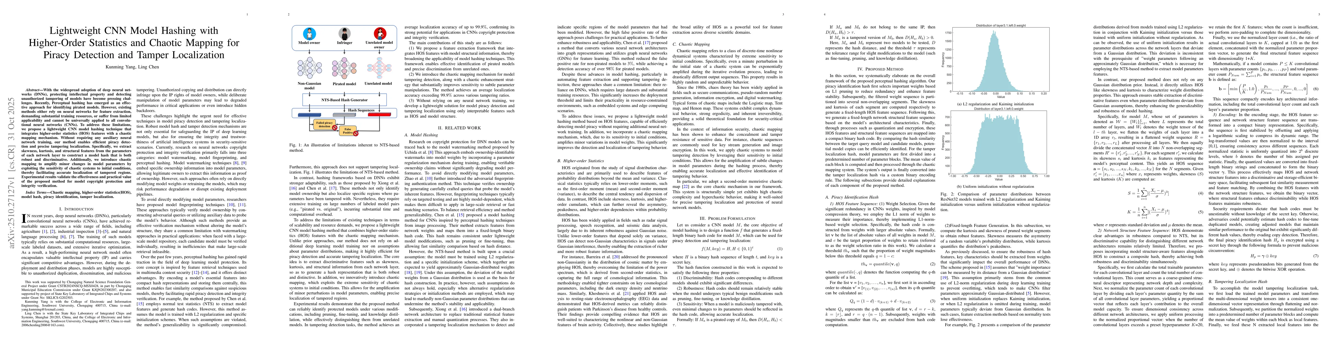 Thumbnail for Lightweight CNN Model Hashing with Higher-Order Statistics and Chaotic
  Mapping for Piracy Detection and Tamper Localization